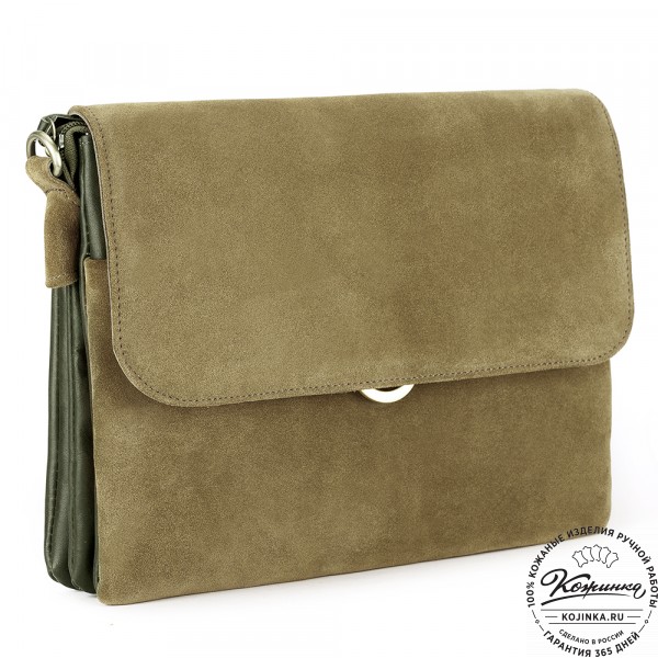 Женская сумка из кожи и замши  "Мишель" (хаки). фото 1